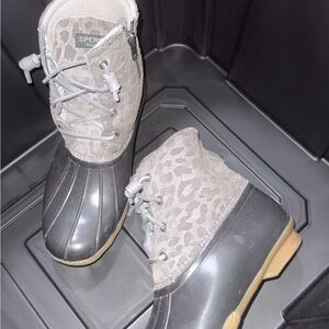 Sperry Gray and Black Leopard Duck Boots